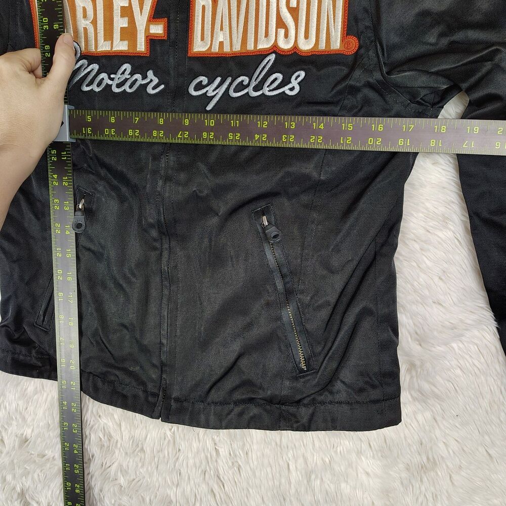 FLAWS Harley Davidson Womens XS Motorcycle Jacket Black Orange Zip - Picture 6 of 16